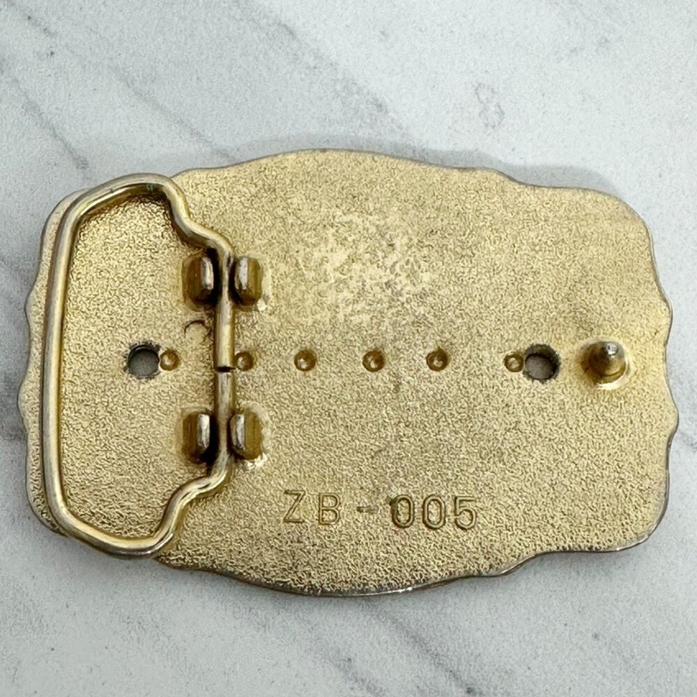 Vintage Western Belt Buckle Gold Tone Black Enamel Scrollwork Bead Dot Border ✨ - Picture 7 of 11